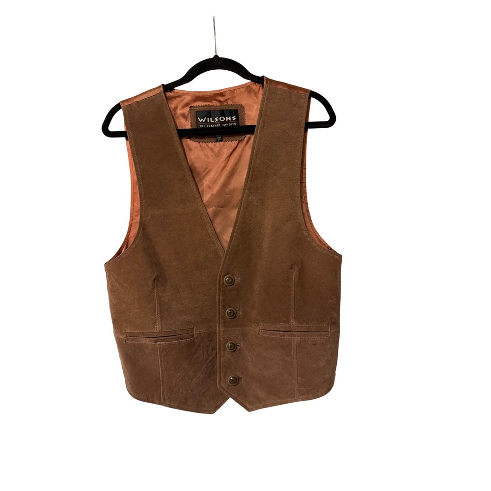 Wilsons Leather Suede Vestā Womens Small Western Boho Button Front Cinch Back